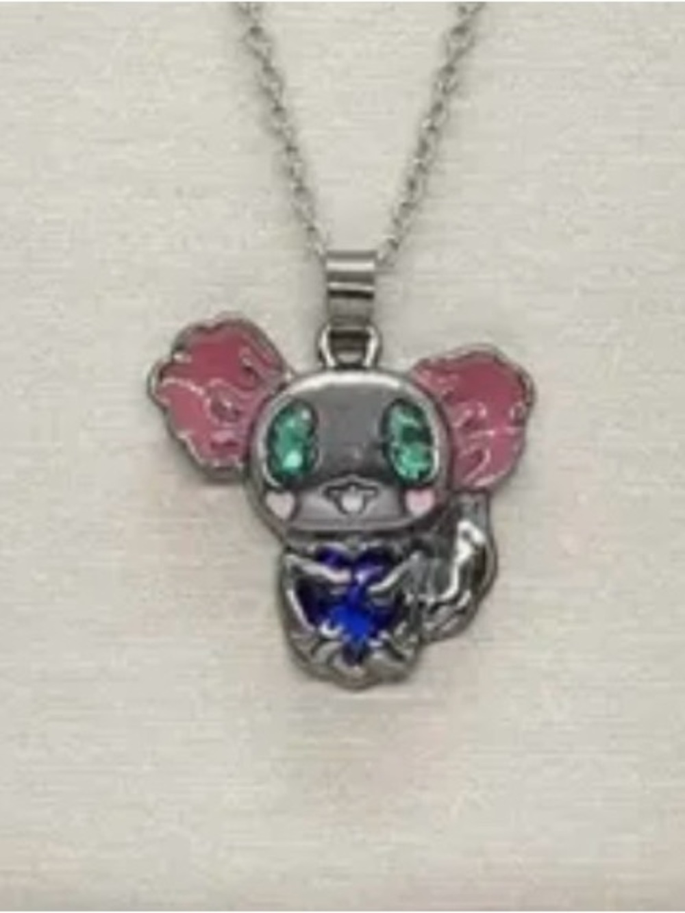 Cute Axolotl Silver Pendant Necklace Blue Gem Green Gem Eyes New